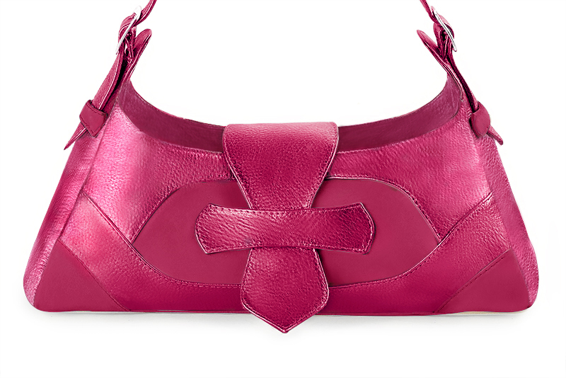 Fuschia pink women's dress handbag, matching pumps and belts. Profile view - Florence KOOIJMAN